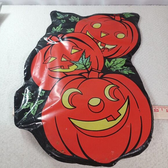 Three Smiling Pumpkins Pastic Yard or Wall Decoration Halloween Ornament - Picture 8 of 10